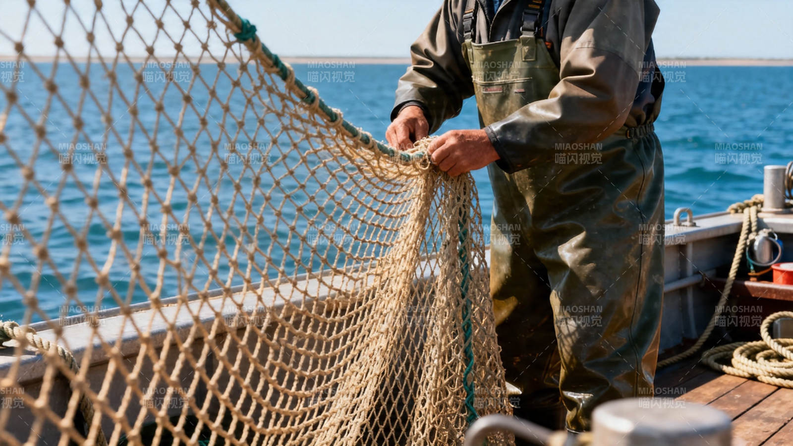 渔民收网 海天一色间劳作图片