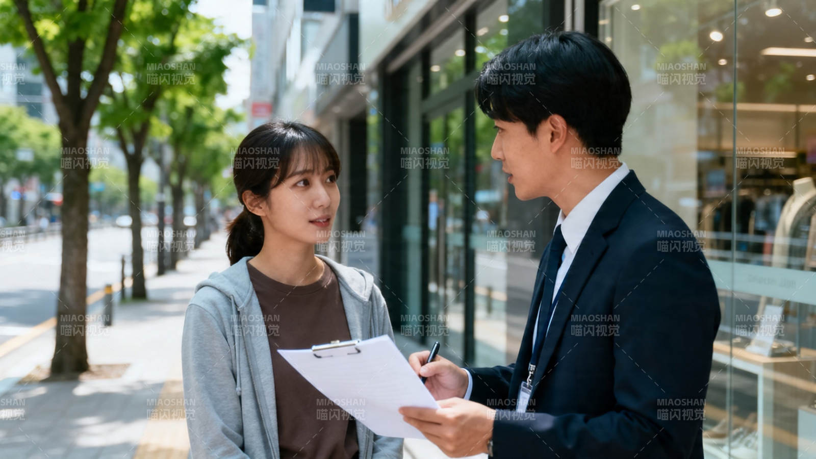 街头商务洽谈中图片