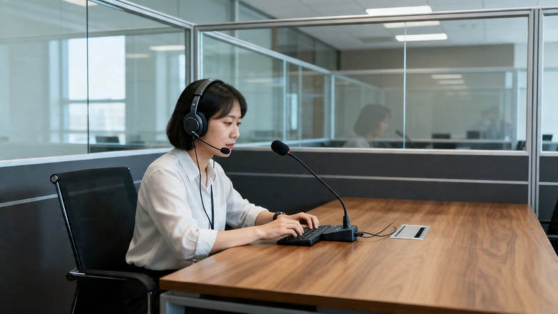 客服戴耳机办公中图片