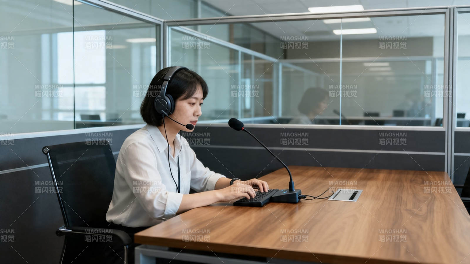客服戴耳机办公中图片
