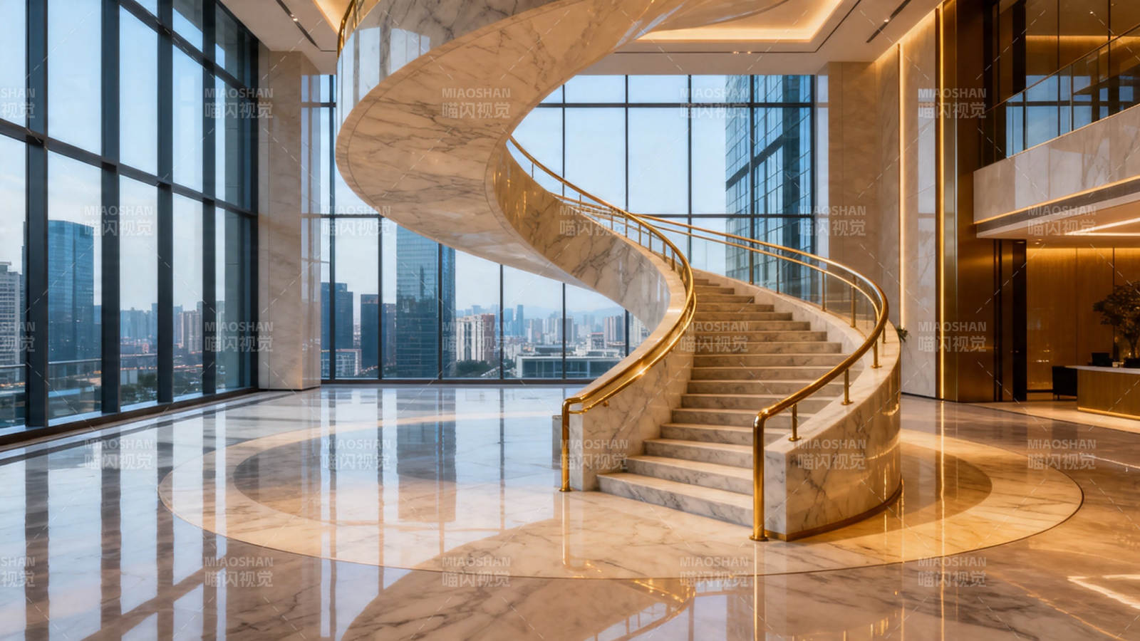 大理石旋转楼梯 现代奢华大堂图片