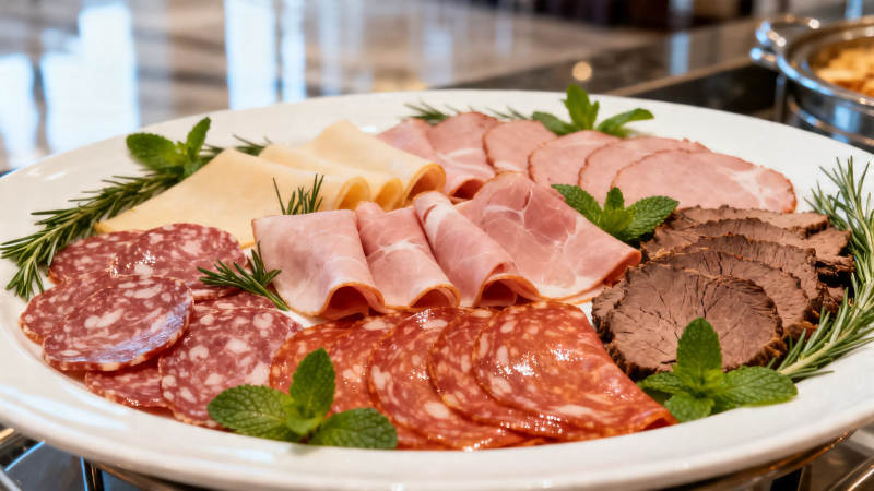 冷盘拼盘 火腿香肠配香草图片