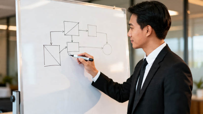 商务男士白板绘图讲解图片