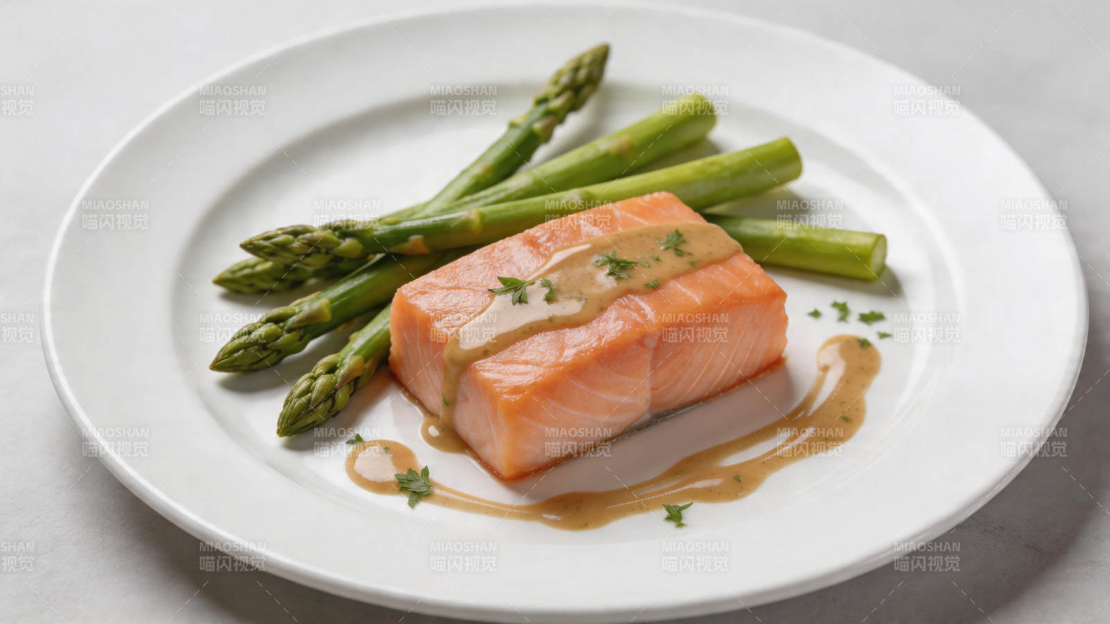 三文鱼配芦笋 精致摆盘图片
