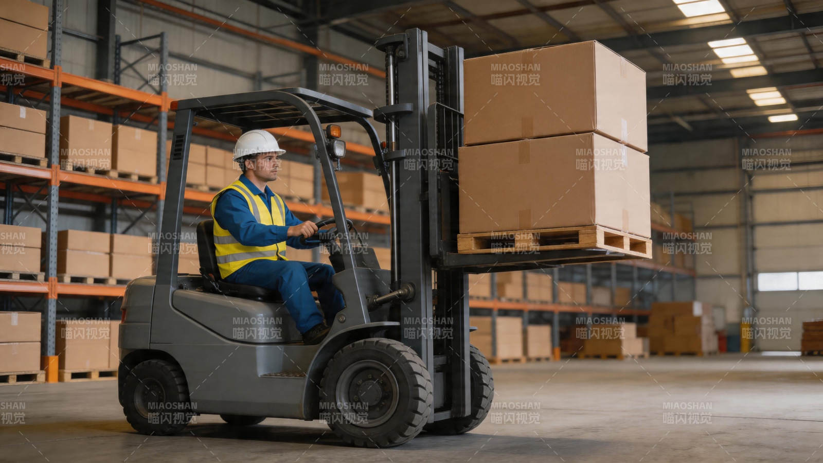 叉车工搬运货物中图片