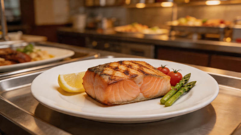 香煎三文鱼配芦笋番茄图片