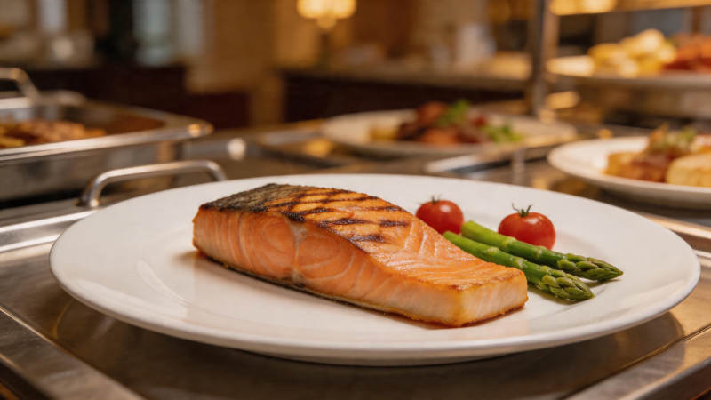 香煎三文鱼配芦笋小番茄图片