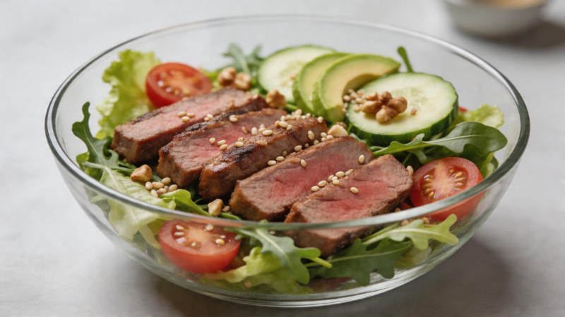 牛排牛油果沙拉碗图片