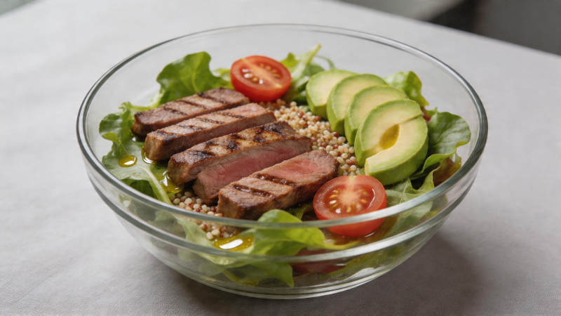 牛排牛油果沙拉碗图片