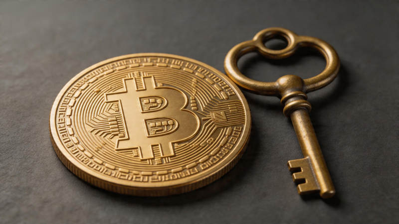 比特币与钥匙 安全象征图片