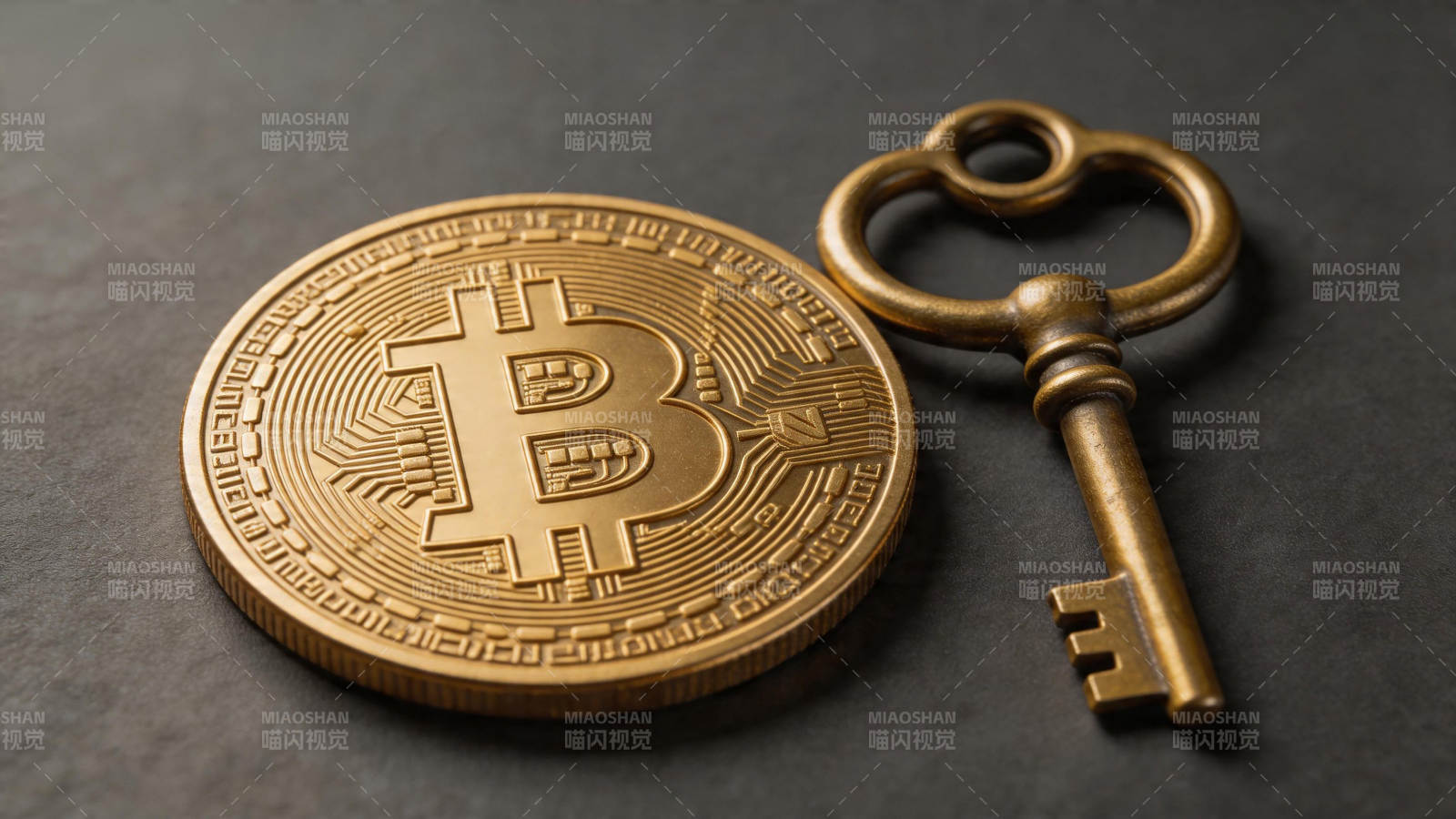 比特币与钥匙 安全象征图片