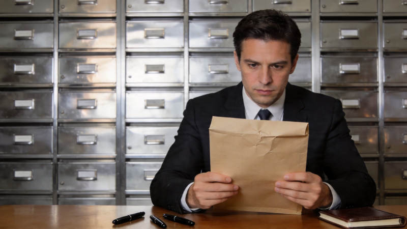 档案室中男子审阅文件图片