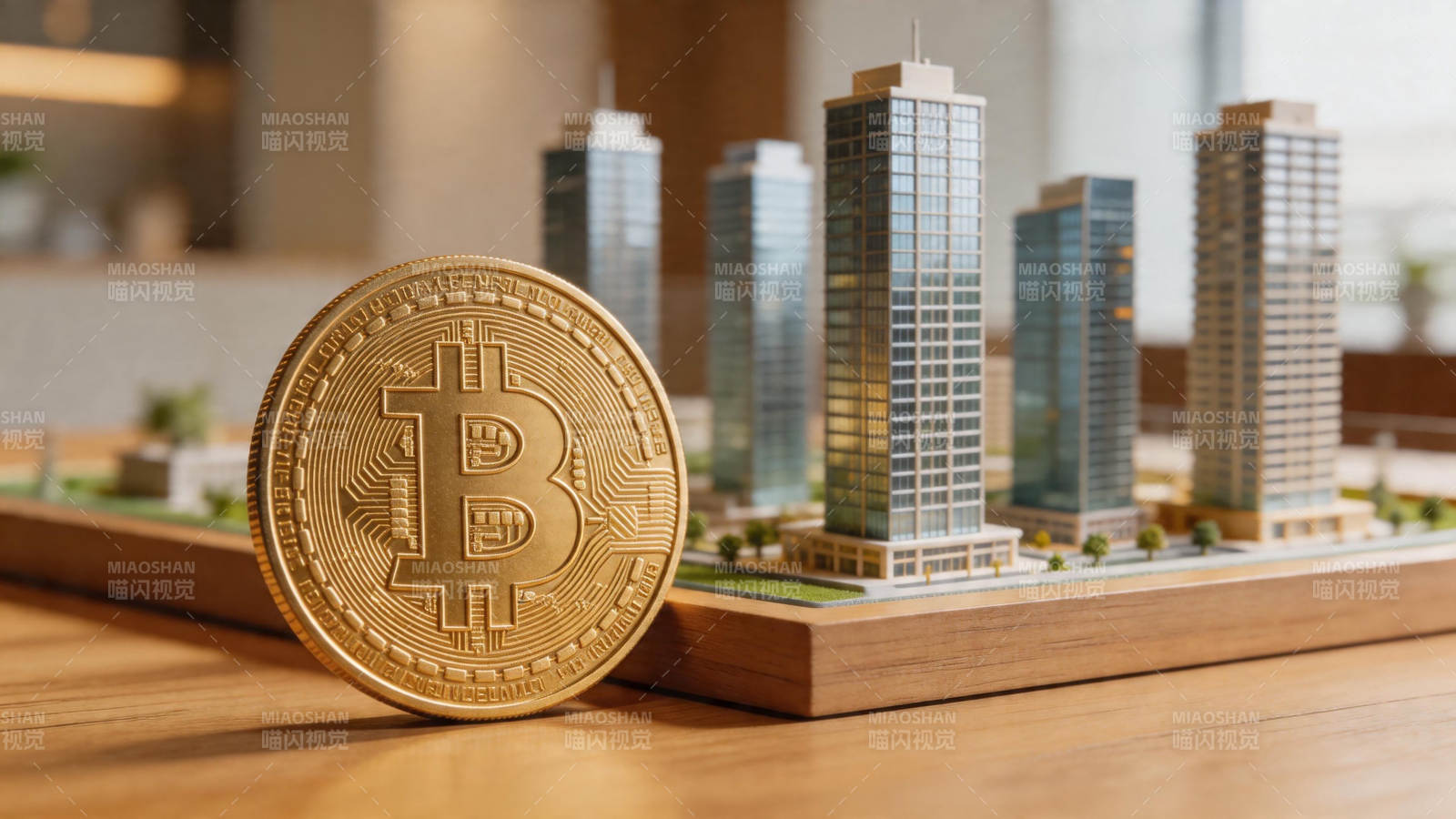 比特币与城市模型并置图片