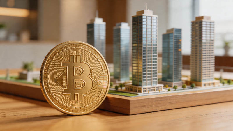 比特币与城市模型并置图片