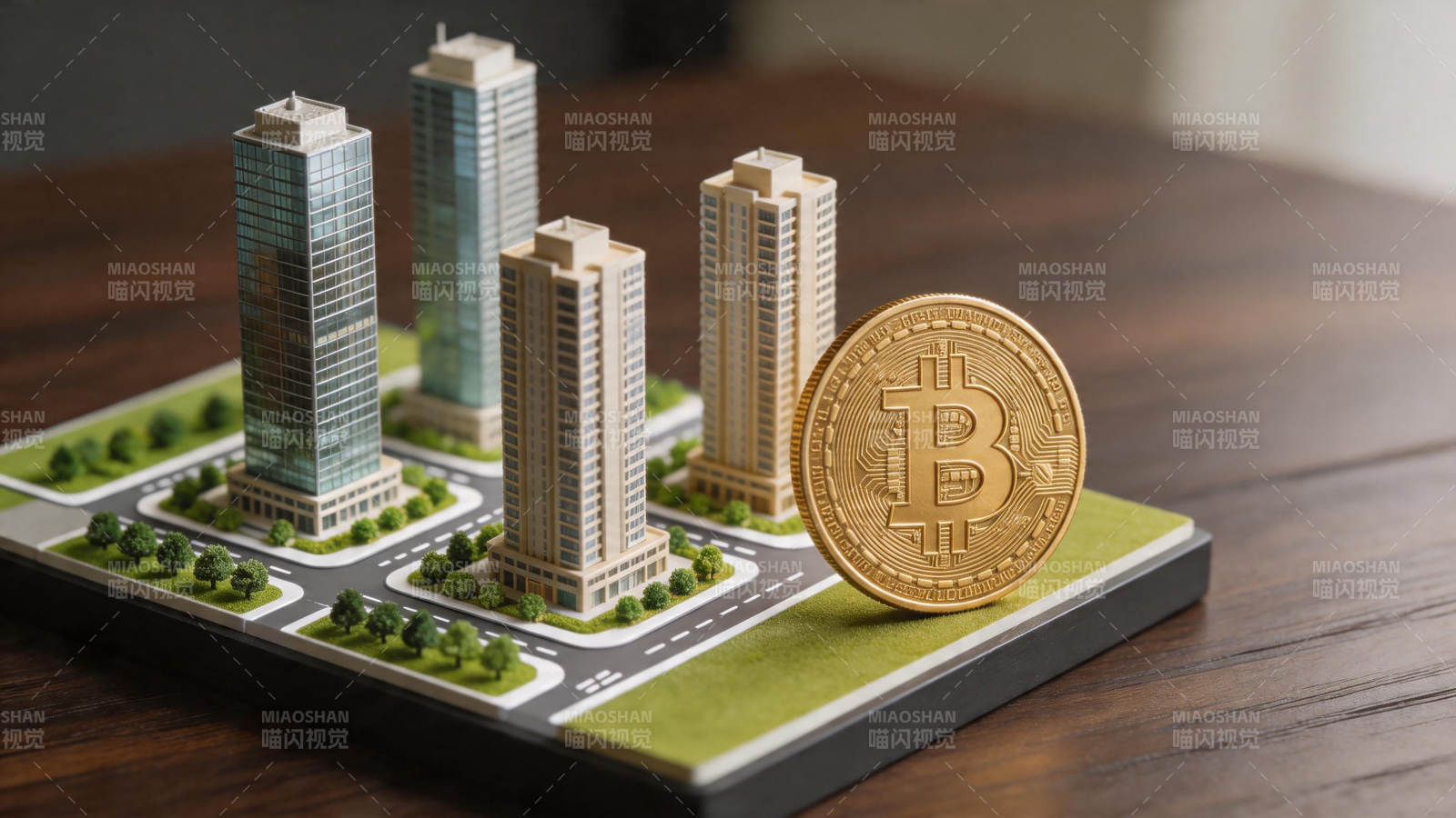 比特币与城市模型并置图图片