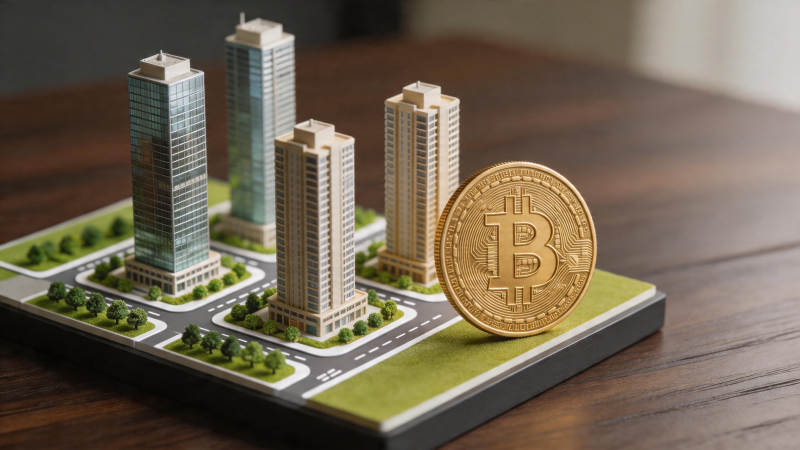 比特币与城市模型并置图图片