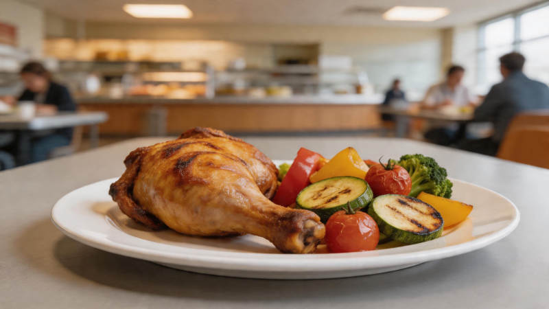 烤鸡腿配时蔬 食堂美味一餐图片