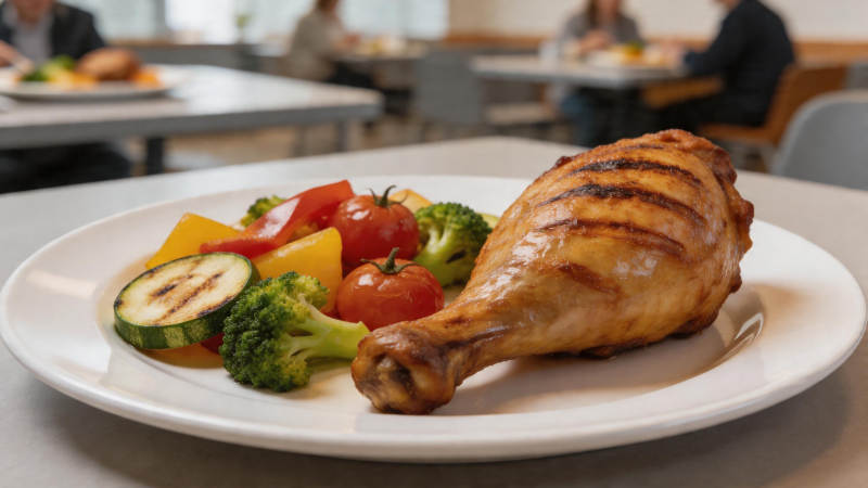 烤鸡腿配时蔬 健康美味餐图片