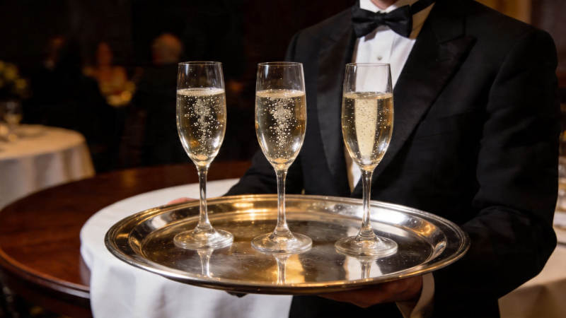 侍者托盘三杯香槟图片