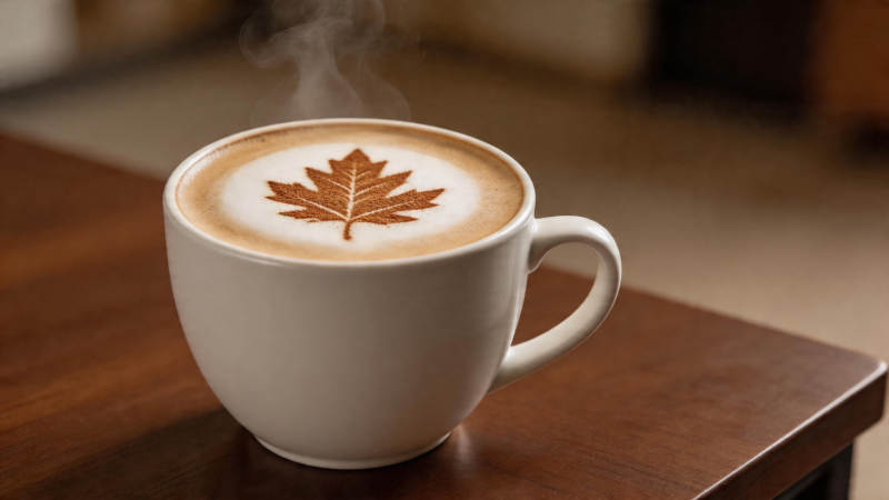 热咖啡上的枫叶拉花图片