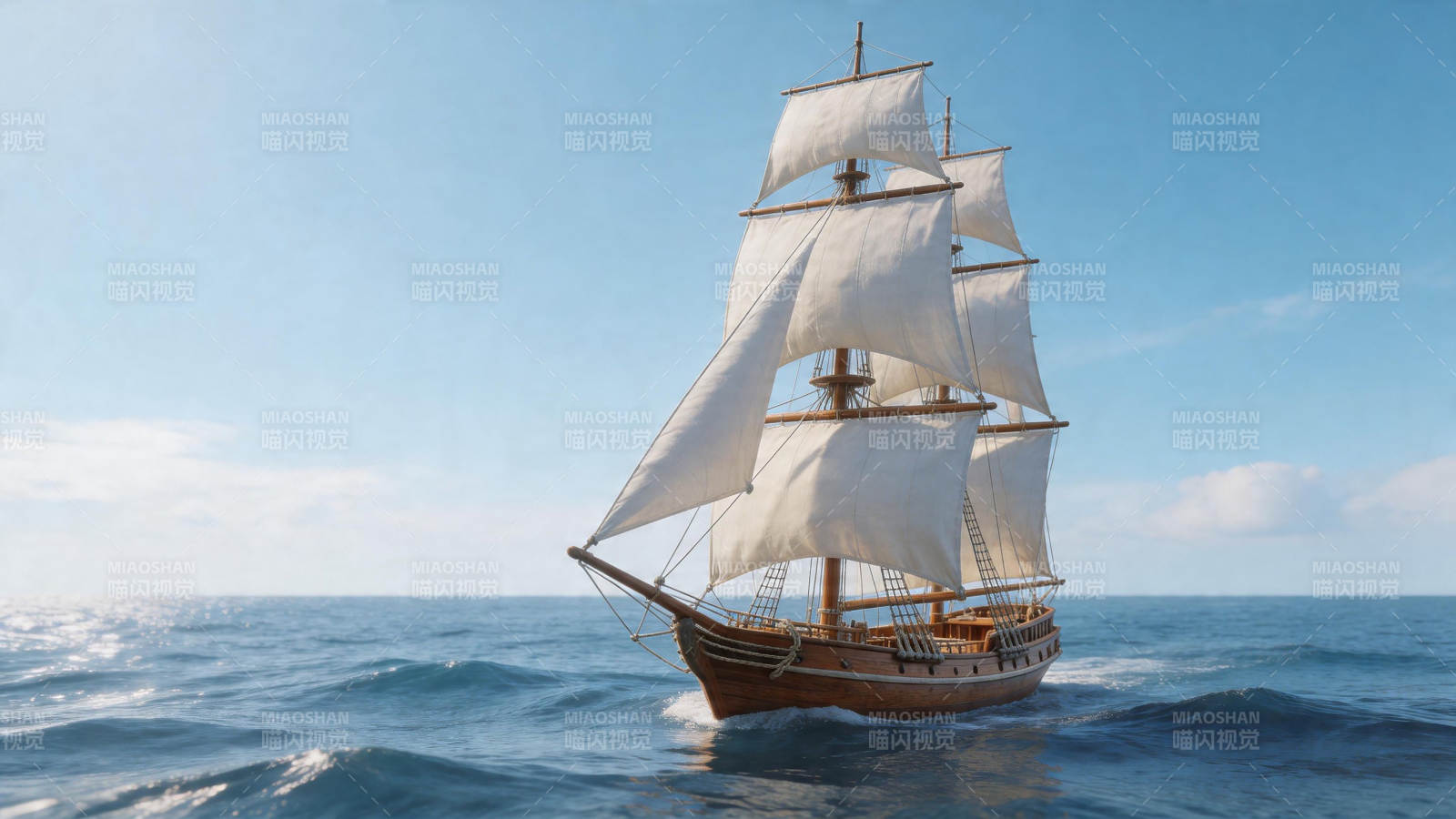 帆船航行于碧海蓝天间图片