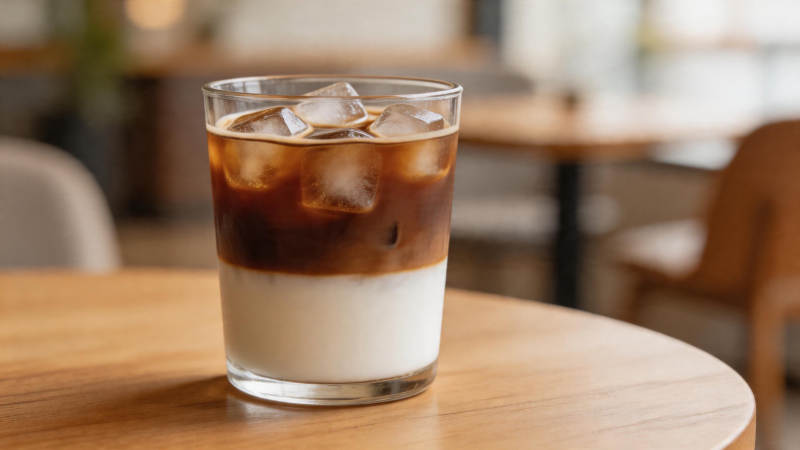 冰咖啡分层特写图片