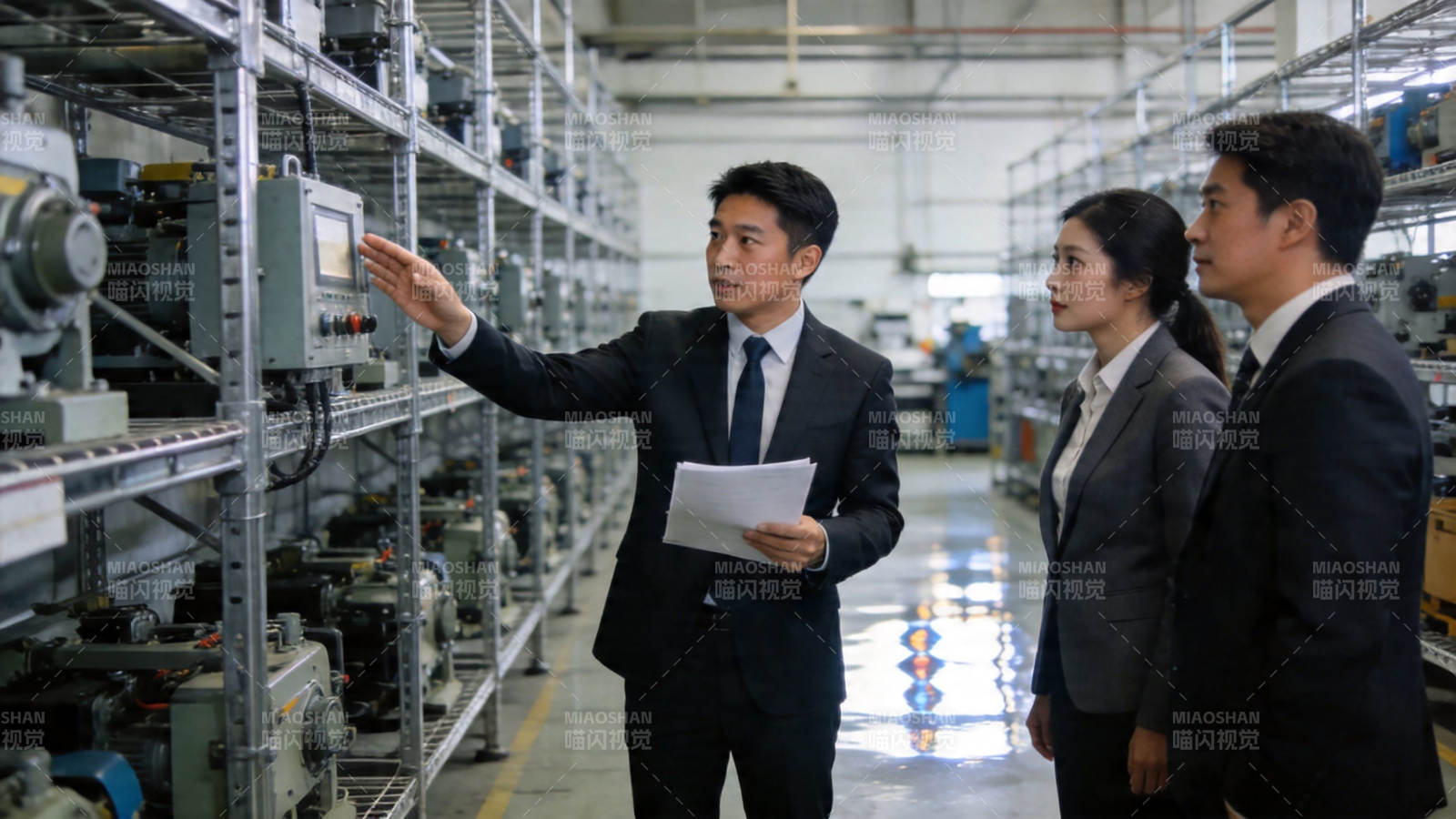 工厂视察 西装团队讨论设备图片