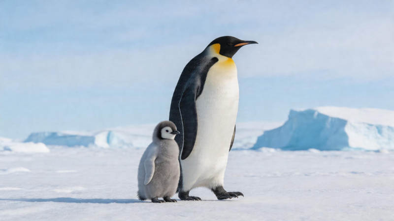 企鹅母子雪地同行图片