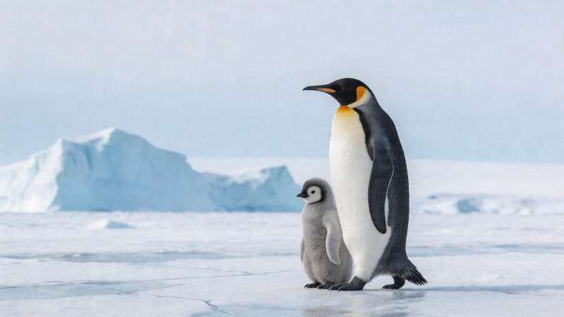 企鹅母子冰原漫步图片