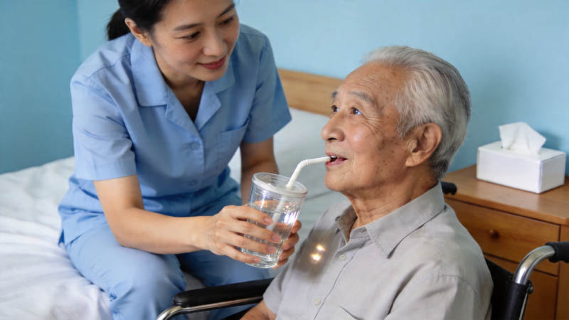 护士喂老人喝水 温馨照护图片