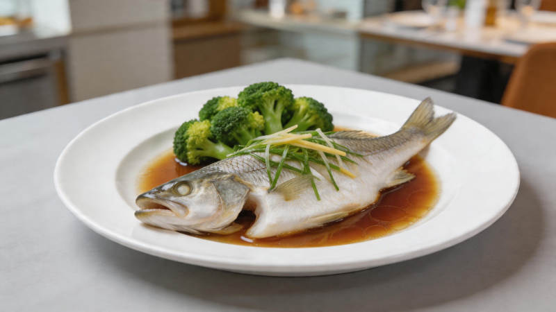 清蒸鱼配西兰花 鲜美健康餐图片