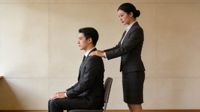 女上司为男下属按摩肩颈图片