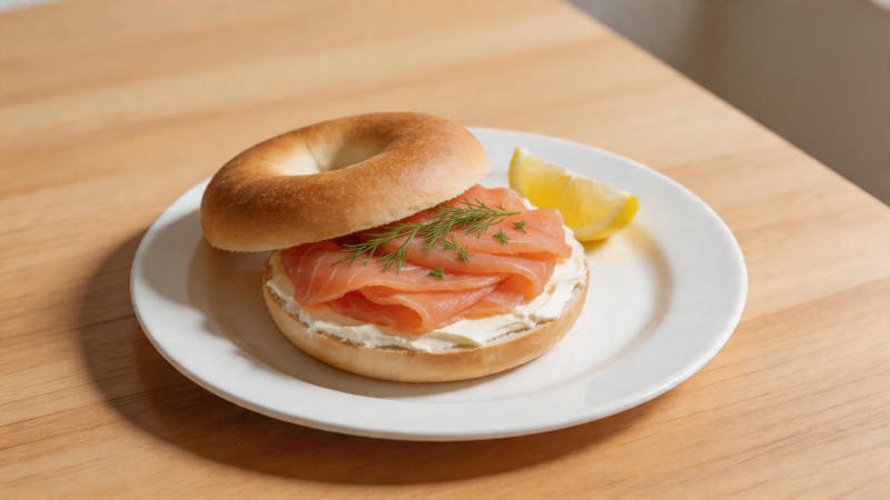 烟熏三文鱼贝果配柠檬图片