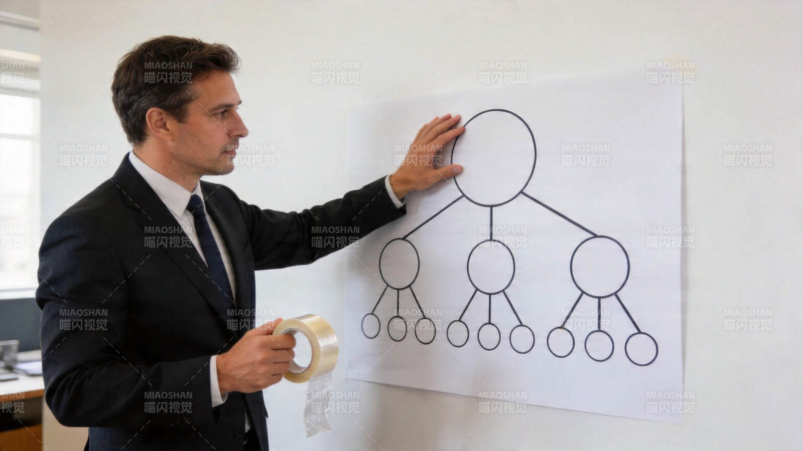 商务男讲解组织架构图图片