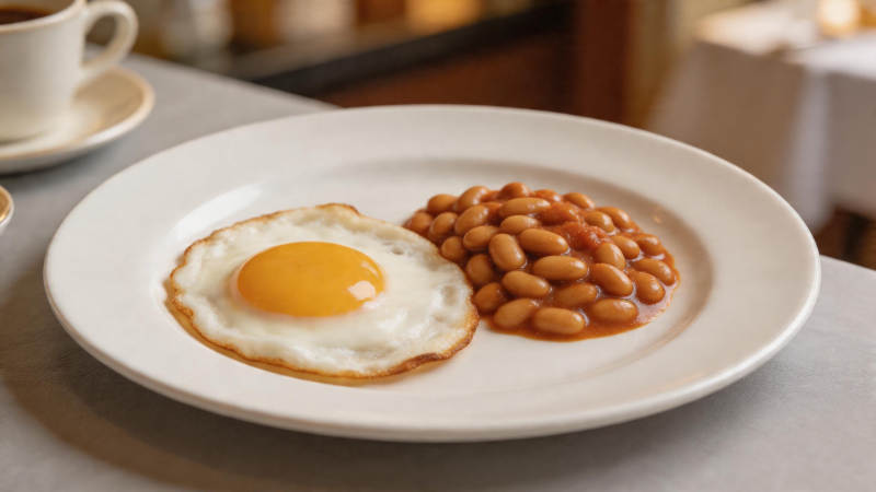 煎蛋配焗豆早餐图片
