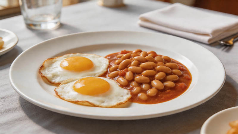 煎蛋配焗豆早餐图片