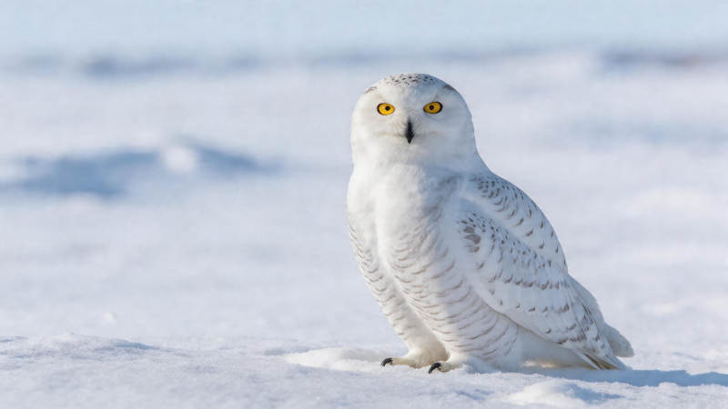 雪鸮静立雪地 金眸凝望图片