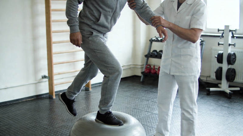 康复训练 平衡球上练步态图片