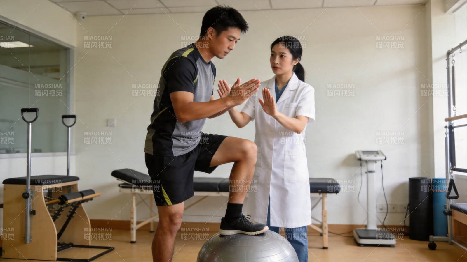 康复师指导患者平衡训练图片