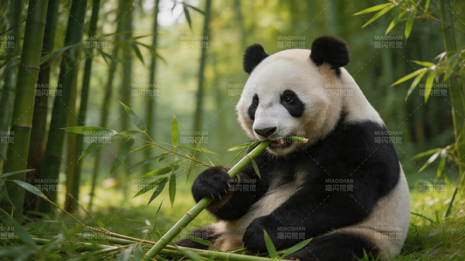 熊猫竹林啃竹萌态十足图片