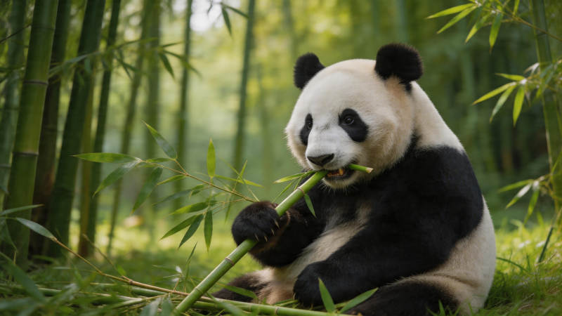熊猫竹林啃竹萌态十足图片