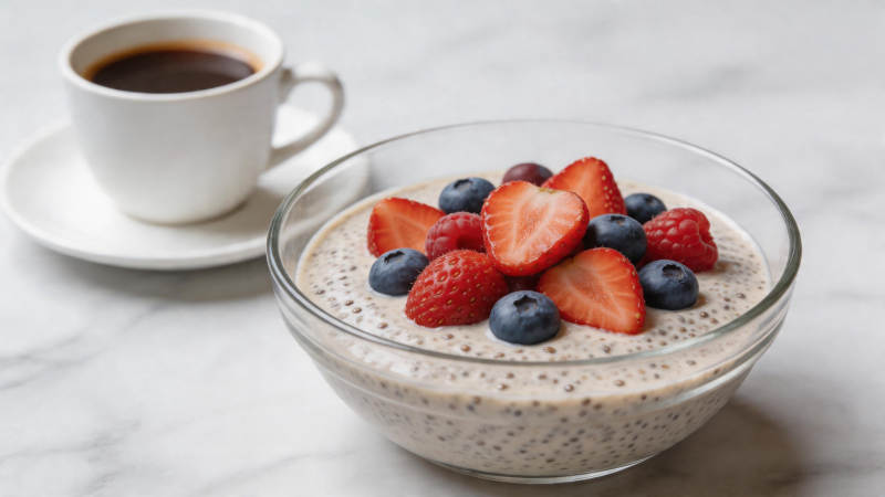 莓果奇亚籽布丁配咖啡图片