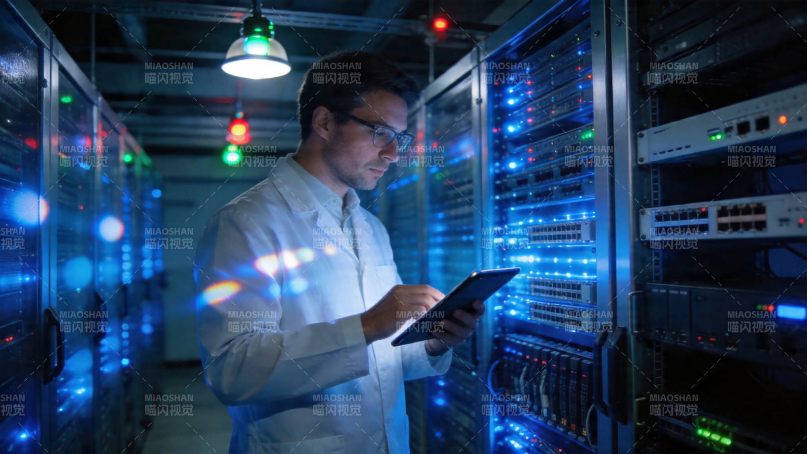 机房运维人员巡检设备图片