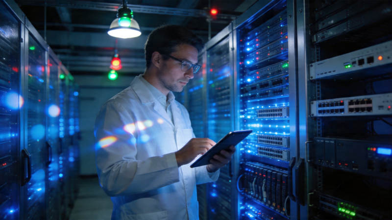 机房运维人员巡检设备图片