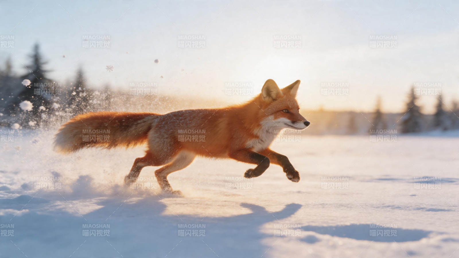 雪原奔狐 夕照如金图片