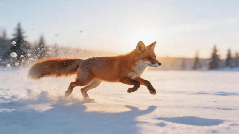 雪原奔狐 夕照如金图片