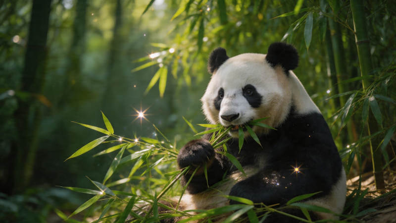竹林熊猫啃竹 星光点点图片