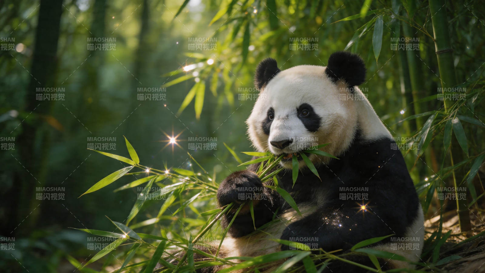 竹林熊猫啃竹 星光点点图片