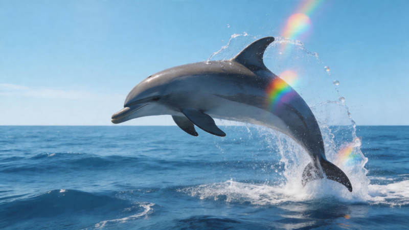 海豚跃海 彩虹相伴图片