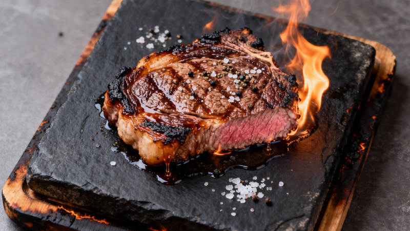 火焰石板烤牛排图片